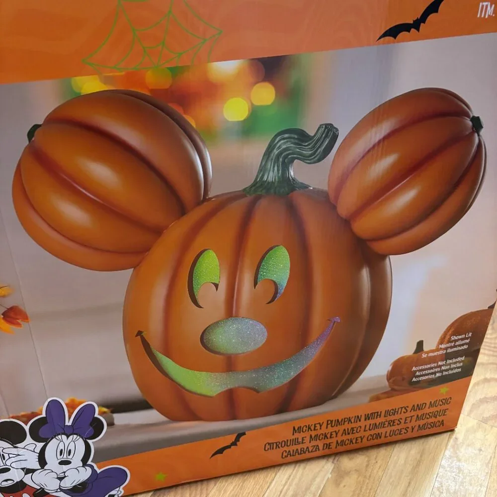 NWT Disney‎ Mickey Pumpkin Light-Up Halloween Decoration with Music – Orange